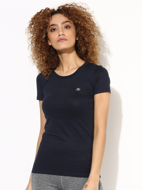 

Aeropostale Women Navy Blue Solid Round Neck T-Shirt
