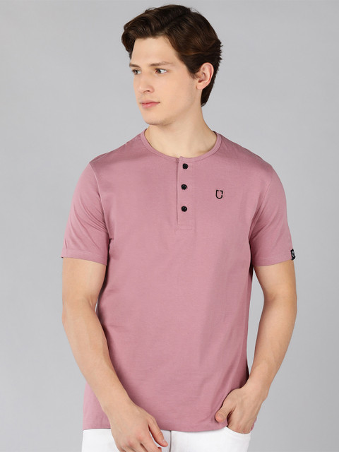 

Urbano Fashion Men Pink Henley Neck Slim Fit T-shirt