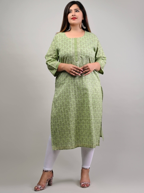 

Swasti Women Green Geometric Thread Work Floral Kurta