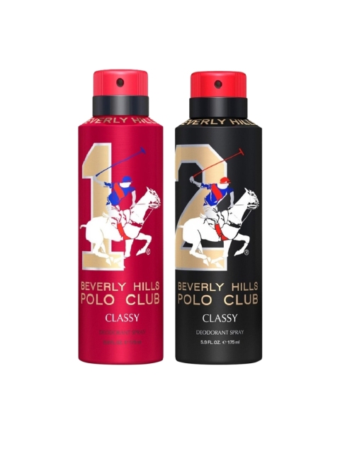 

Beverly Hills Polo Club Men Set of 2 Classy Deodorants - No.1 - No.2 - 175 ml Each, Red