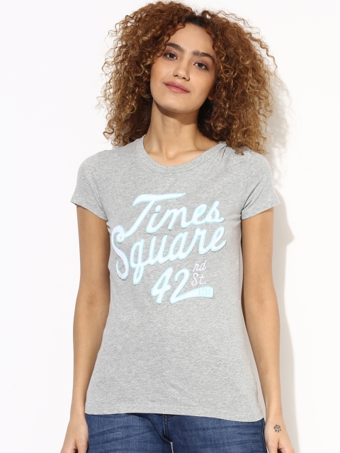 

Aeropostale Women Grey Melange Printed Round Neck T-Shirt