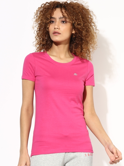 

Aeropostale Women Pink Solid Round Neck T-Shirt