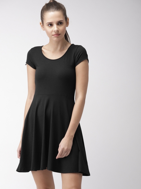 

Aeropostale Women Black Solid Fit and Flare Mini Dress With Styled Back