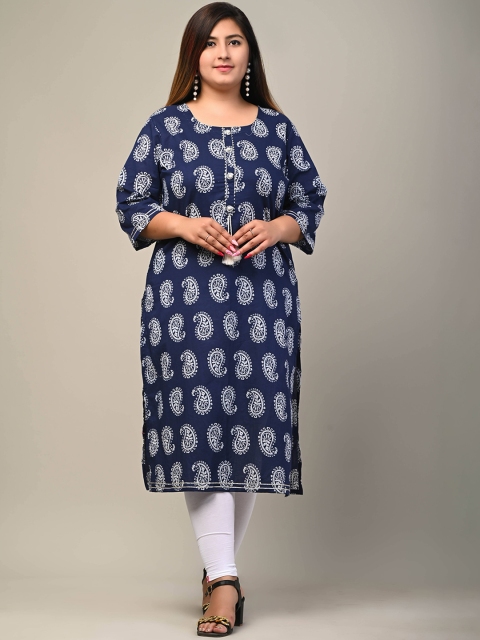 

Swasti Women White Geometric Yoke Design Thread Work Floral Kurta