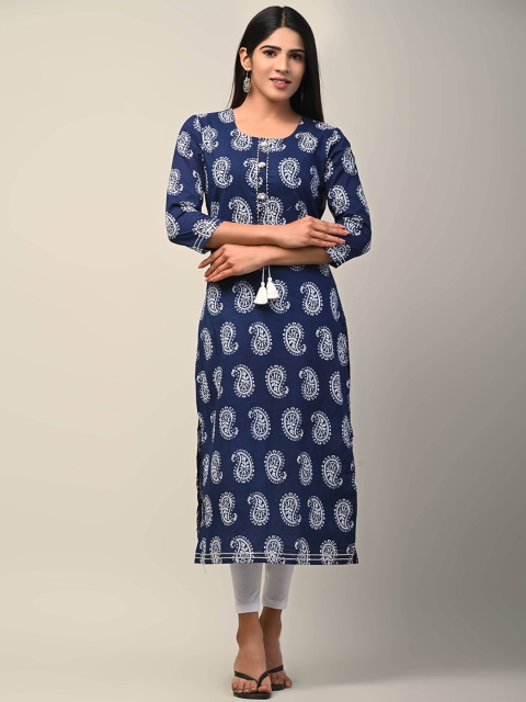 

Swasti White & Blue Ethnic Motifs Printed Kurta