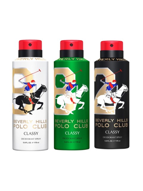 

Beverly Hills Polo Club Men Set of 3 Classy No. 9 - No. 8 - No. 2 Deodorants - 175 ml Each, White