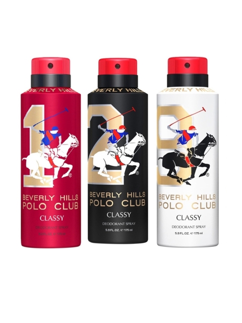 

Beverly Hills Polo Club Men Set of 3 Classy Deodorants - No.1 - No.2 - No.9 - 175ml each, Red