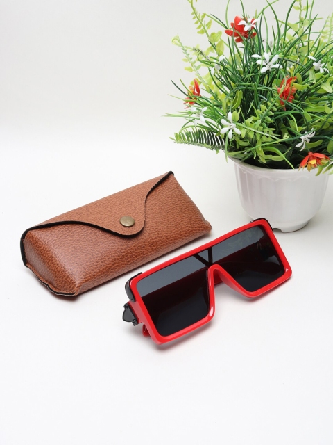 

CELEBRITY SUNGLASSES Unisex Black Lens & Red Square Sunglasses with UV Protected Lens