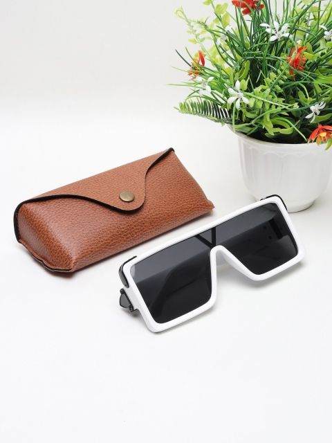 

CELEBRITY SUNGLASSES Unisex Black Lens & White Square Sunglasses with UV Protected Lens