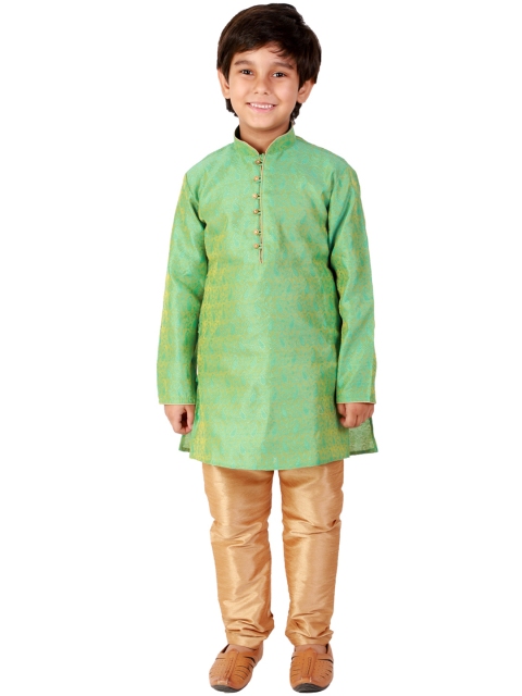 

Pro-Ethic STYLE DEVELOPER Boys Green Pure Silk Kurta with Pyjamas