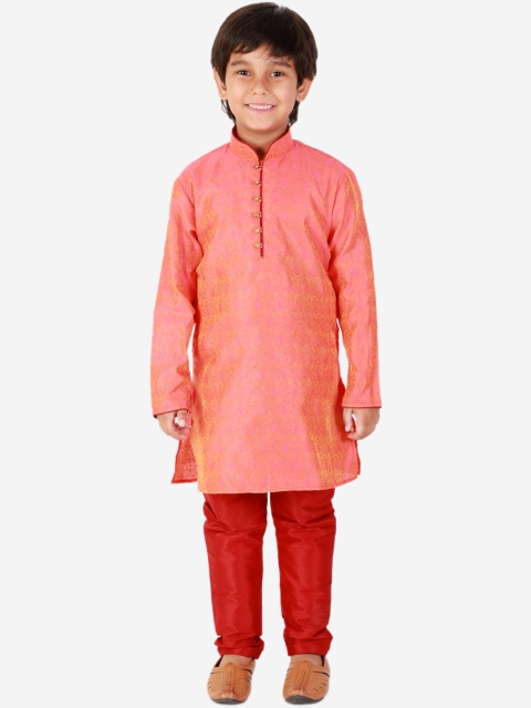 

Pro-Ethic STYLE DEVELOPER Boys Pink Pure Silk Kurta with Pyjamas