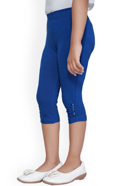 

Tiny Girl Blue Solid Cotton Three Quarter-Length Leggings