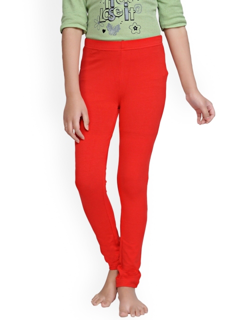 

Tiny Girl Red Solid Cotton Churidar-Length Leggings