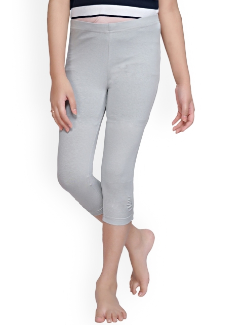 

Tiny Girl Grey Solid Three-Fourth Length Cotton Leggings