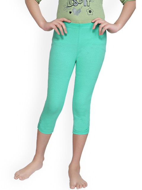 

Tiny Girl Girls Green Solid Three-Fourth Length Leggings