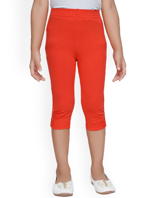 

Tiny Girl Red Solid Cotton Three-Fourth Length Leggings