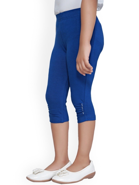 

Tiny Girl Blue Solid Three-Fourth Length Cotton Leggings