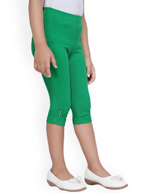 

Tiny Girl Green Solid Cotton Three-Fourth Length Leggings