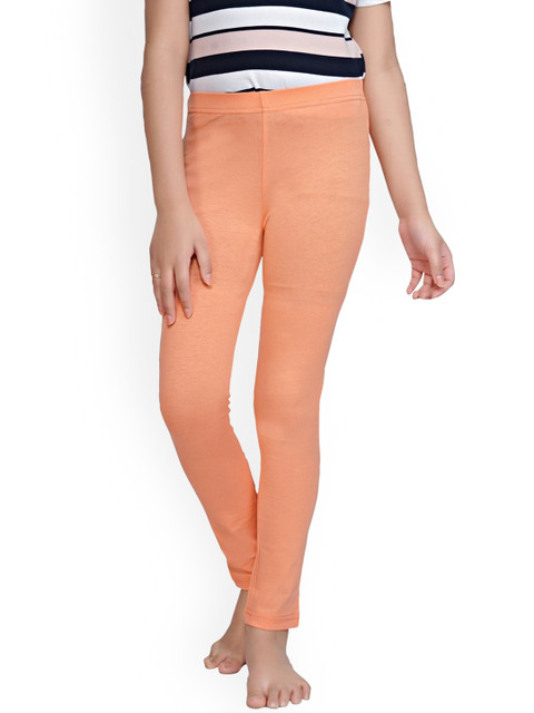 

Tiny Girl Peach-Coloured Solid Cotton Three Quarter-Length Leggings