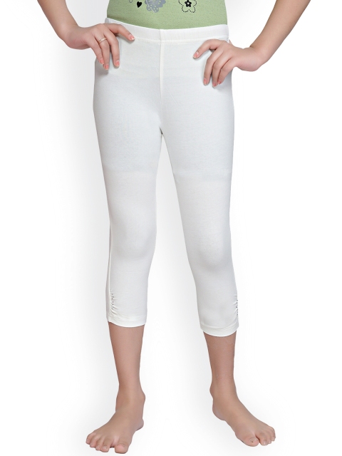 

Tiny Girl White Solid Three-Fourth Length Cotton Leggings