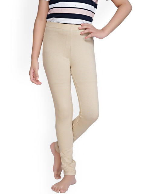 

Tiny Girl Girls Beige Solid Cotton Slim Lounge Pants