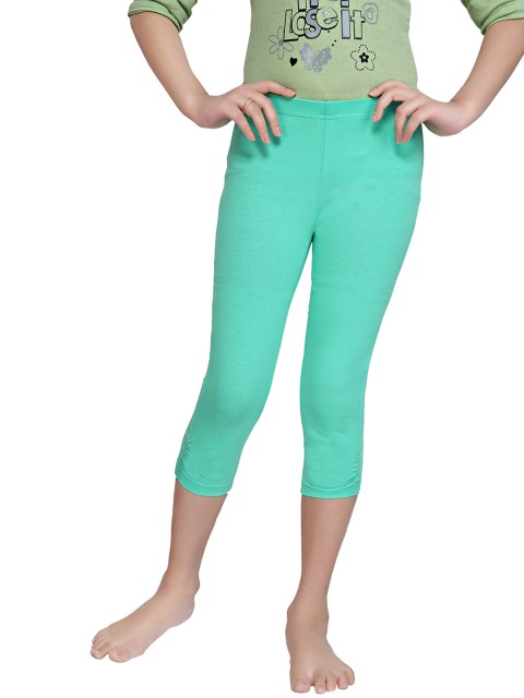 

Tiny Girl Girls Pista Green Solid Three-Fourth Length Leggings