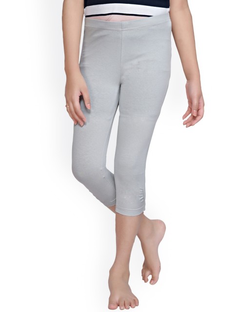 

Tiny Girl Girls Grey Solid Three-Fourth Length Cotton Leggings