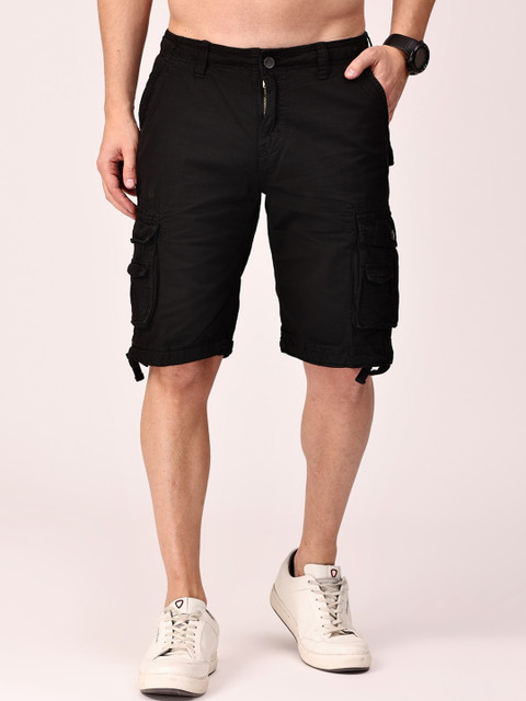 

MENS POEM Men Black Cotton Cargo Shorts