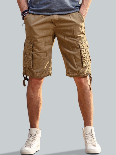 

MENS POEM Men Khaki Cotton Cargo Shorts