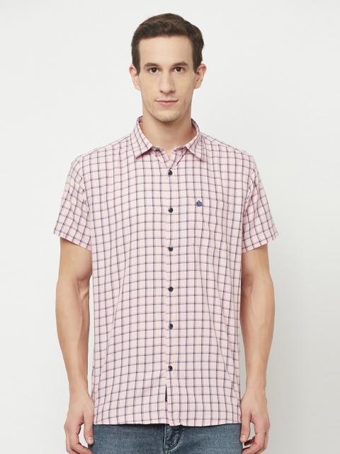 

METTLE Men Pink Checked Casual Shirt