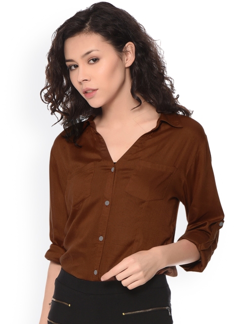 

PURYS Women Brown Tailored Fit Solid Casual Shirt