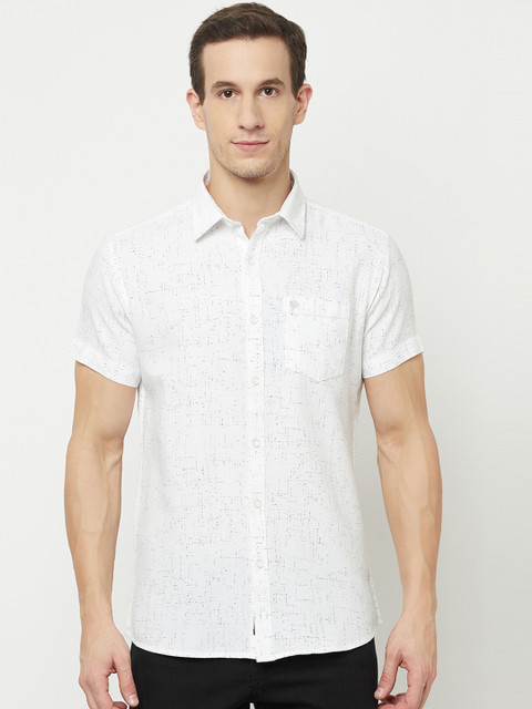 

METTLE Men White Printed Casual Shirt
