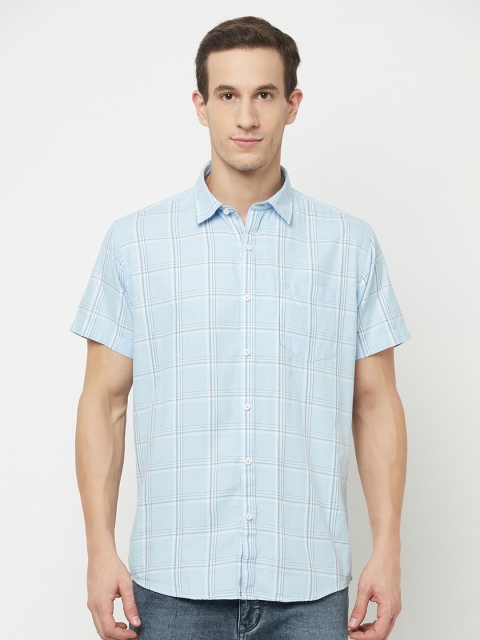 

METTLE Men Blue Windowpane Checks Checked Casual Shirt