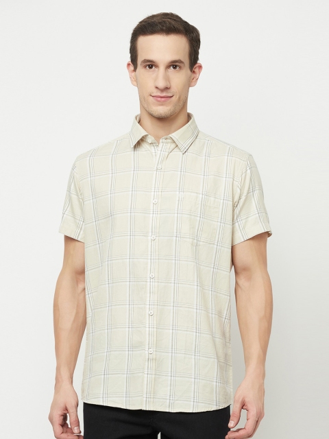 

METTLE Men Cream-Coloured Checked Casual Shirt