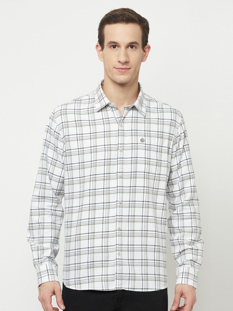 

METTLE Men White Tartan Checks Checked Casual Shirt