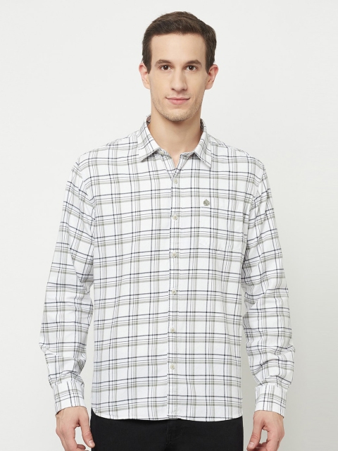 

METTLE Men White Tartan Checks Checked Casual Shirt