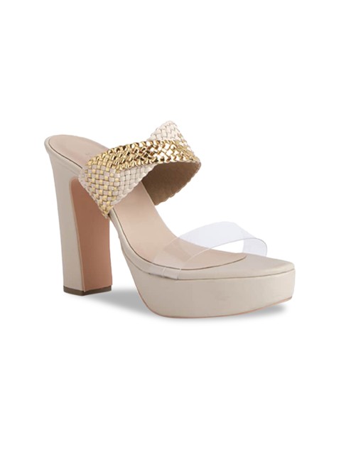 

ERIDANI Beige & Gold-Toned Woven Design Platform Heels