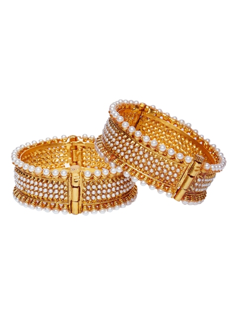 

PANASH Set of 2 Gold-Plated White Beaded Handcrafted Bangles