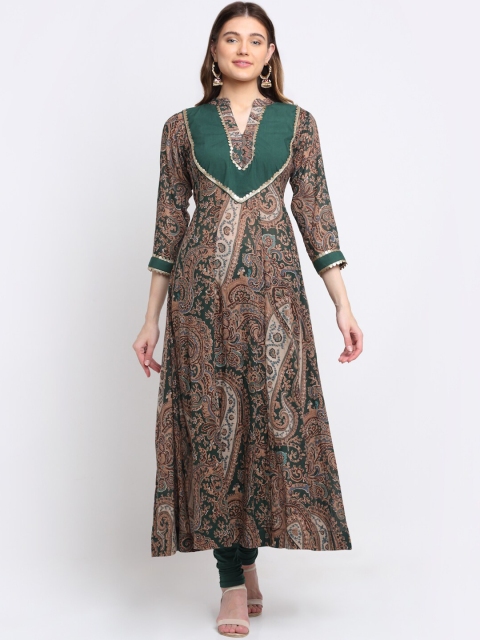 

anokherang Women Green Printed Layered Pure Cotton Kurti with Churidar