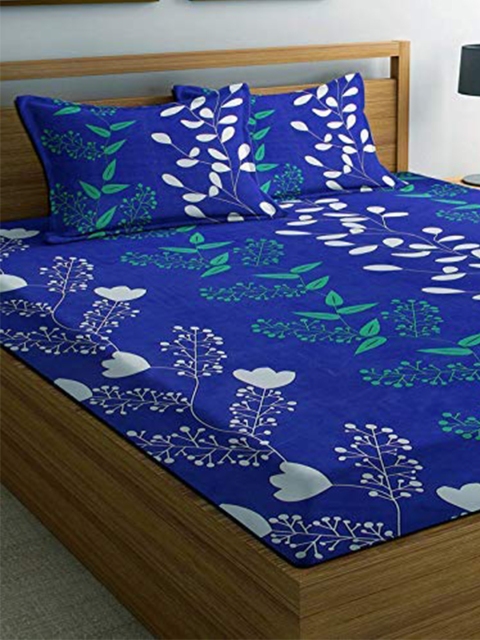 

THE little BIG STORE Blue & White Floral 120 TC Queen Bedsheet with 2 Pillow Covers