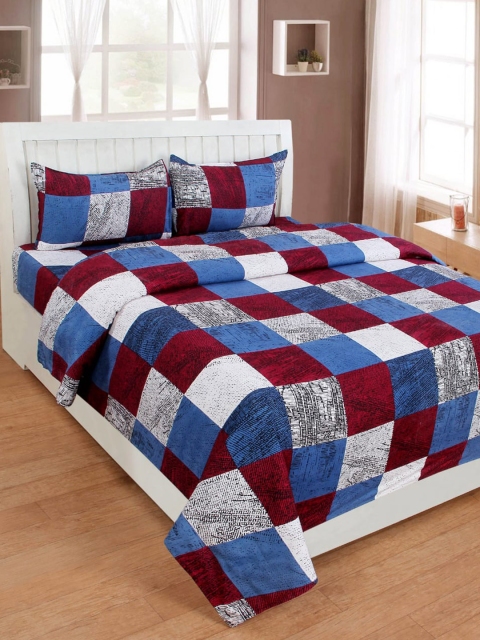 

THE little BIG STORE Blue & Maroon Floral 120 TC Queen Bedsheet with 2 Pillow Covers