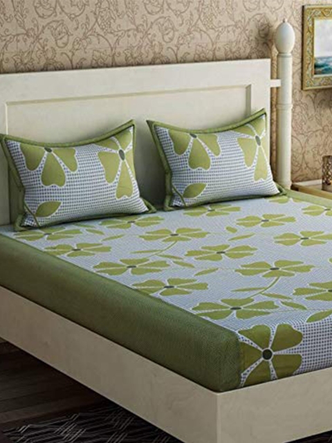 

THE little BIG STORE Green & White Floral 120 TC Queen Bedsheet with 2 Pillow Covers