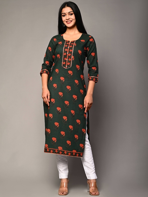 

Swasti Women Green Ethnic Motifs Thread Work Floral Kurta