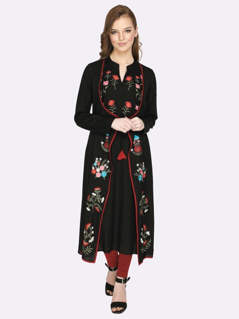 

shashvi Women Black & Red Ethnic Motifs Embroidered Layered A-line Kurta