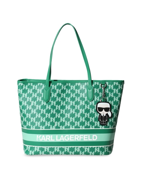 

Karl Lagerfeld Green Printed Leather Shopper Tote Bag with Quilted