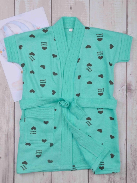 

POPLINS Unisex Kids Green Printed Bath Robe