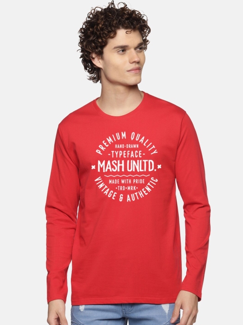 

MASH UNLIMITED Men Red Varsity Printed Applique T-shirt