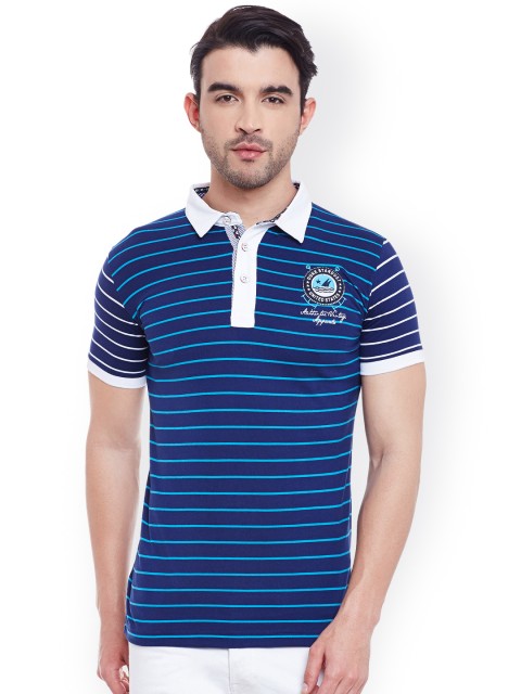 

Duke Men Blue & White Striped Polo T-shirt