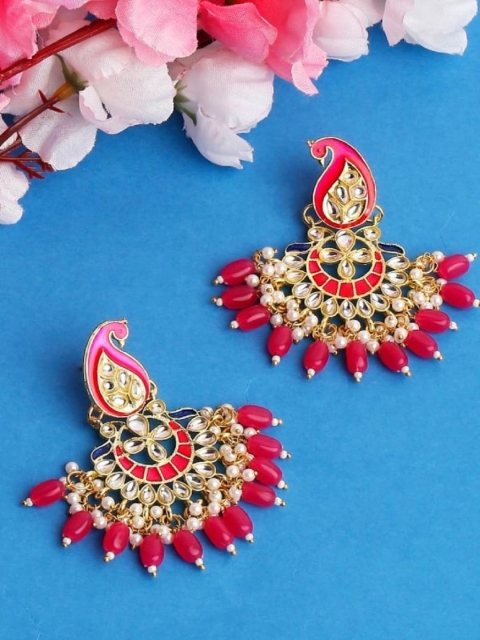 

OOMPH Red Peacock Shaped Drop Earrings