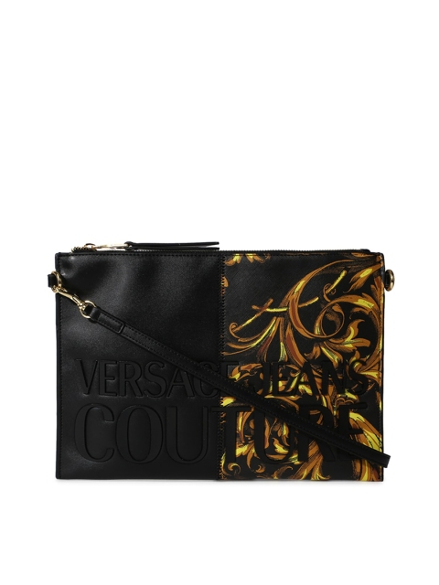 

Versace Jeans Couture Black Embellished Leather Structured Sling Bag with Fringed